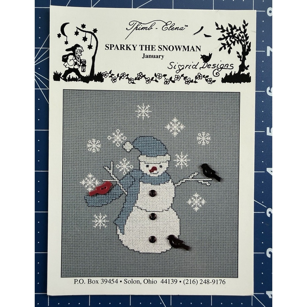 Thimb-Elena January Sparky The Snowman Sigrid Designs Cross Stitch Chart